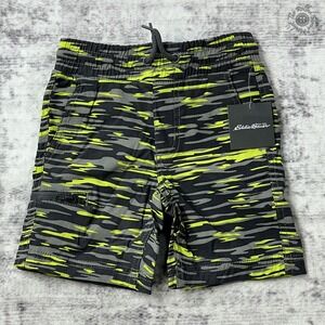 NWT Eddie Bauer Boys Ranger Short Size XS 5/6 Yellow Grey Camouflage Stretch